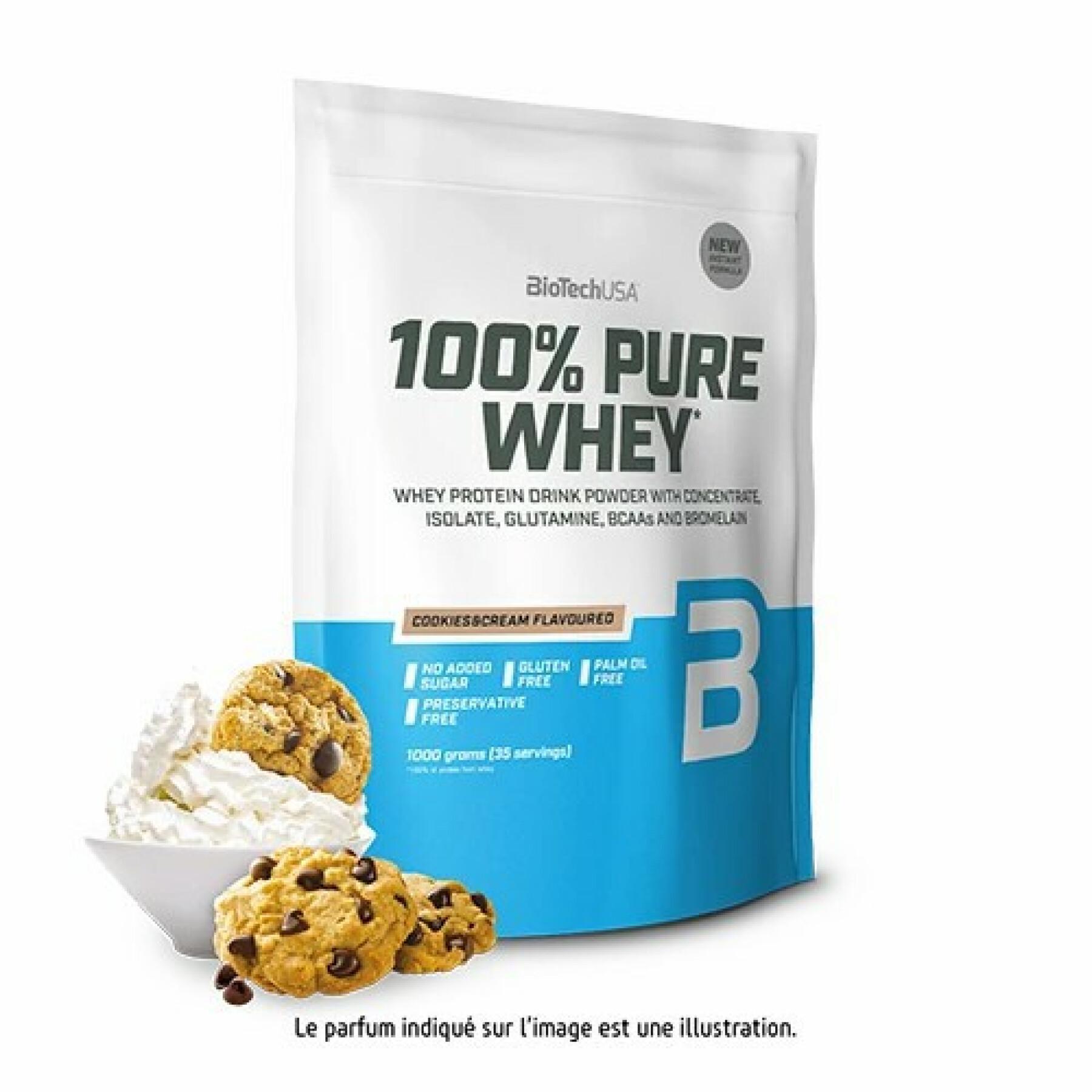 Sacos de proteína de soro de leite 100% pura Biotech USA - Cookies & Cream - 1kg (x10)