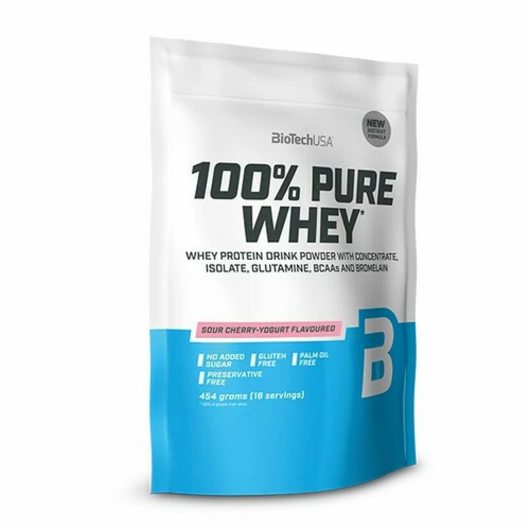 Embalagem de 10 sacos de proteína de soro de leite 100% puro Biotech USA - Cerise yaourt - 454g