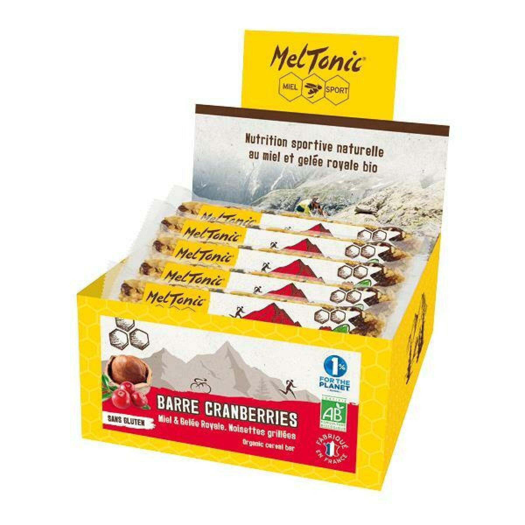 Caixa de 20 barras nutricionais de cereais orgânicos craberries & avelãs torradas Meltonic 30 g