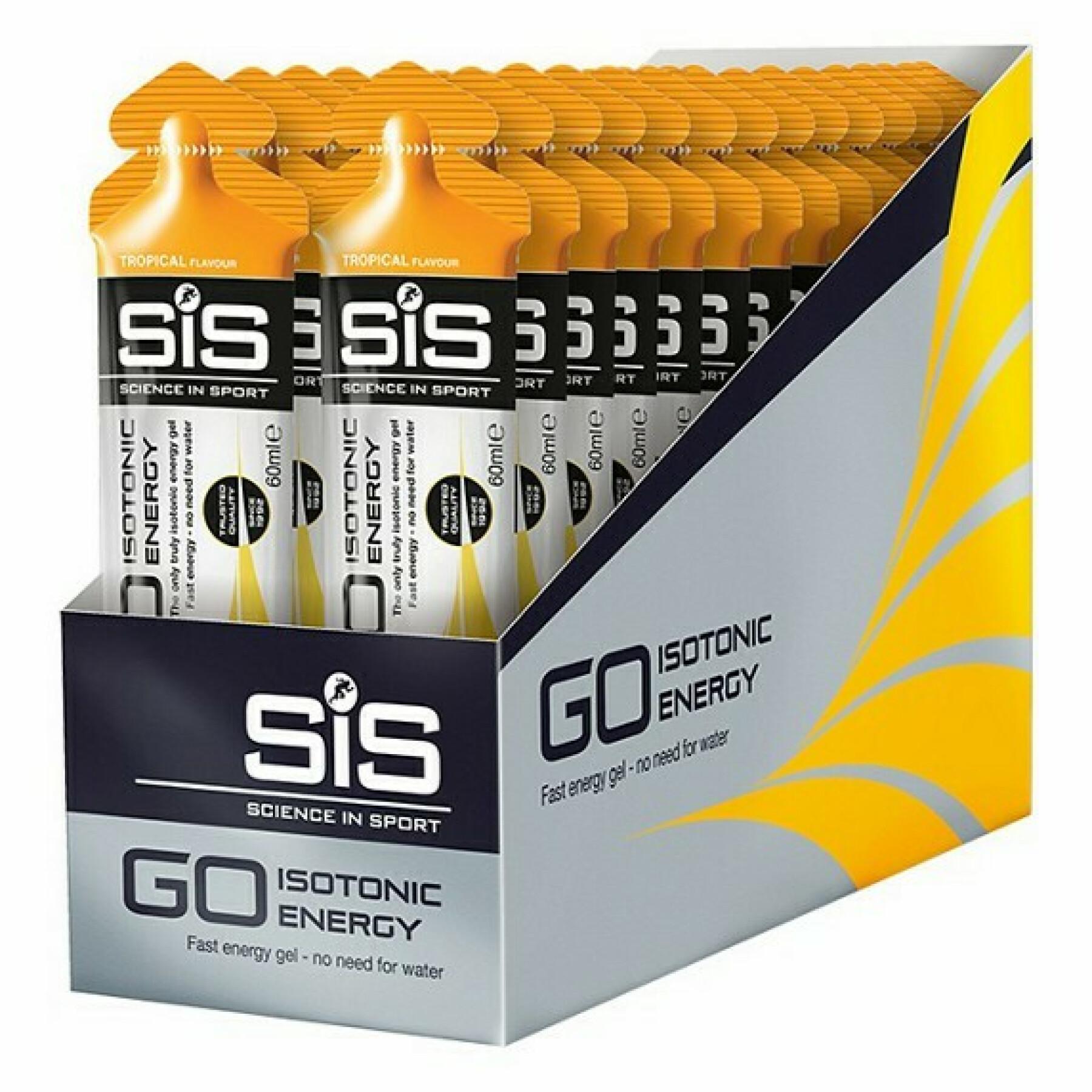 Embalagem de 30 géis energéticos Science in Sport Go Isotonic - Tropical - 60 ml